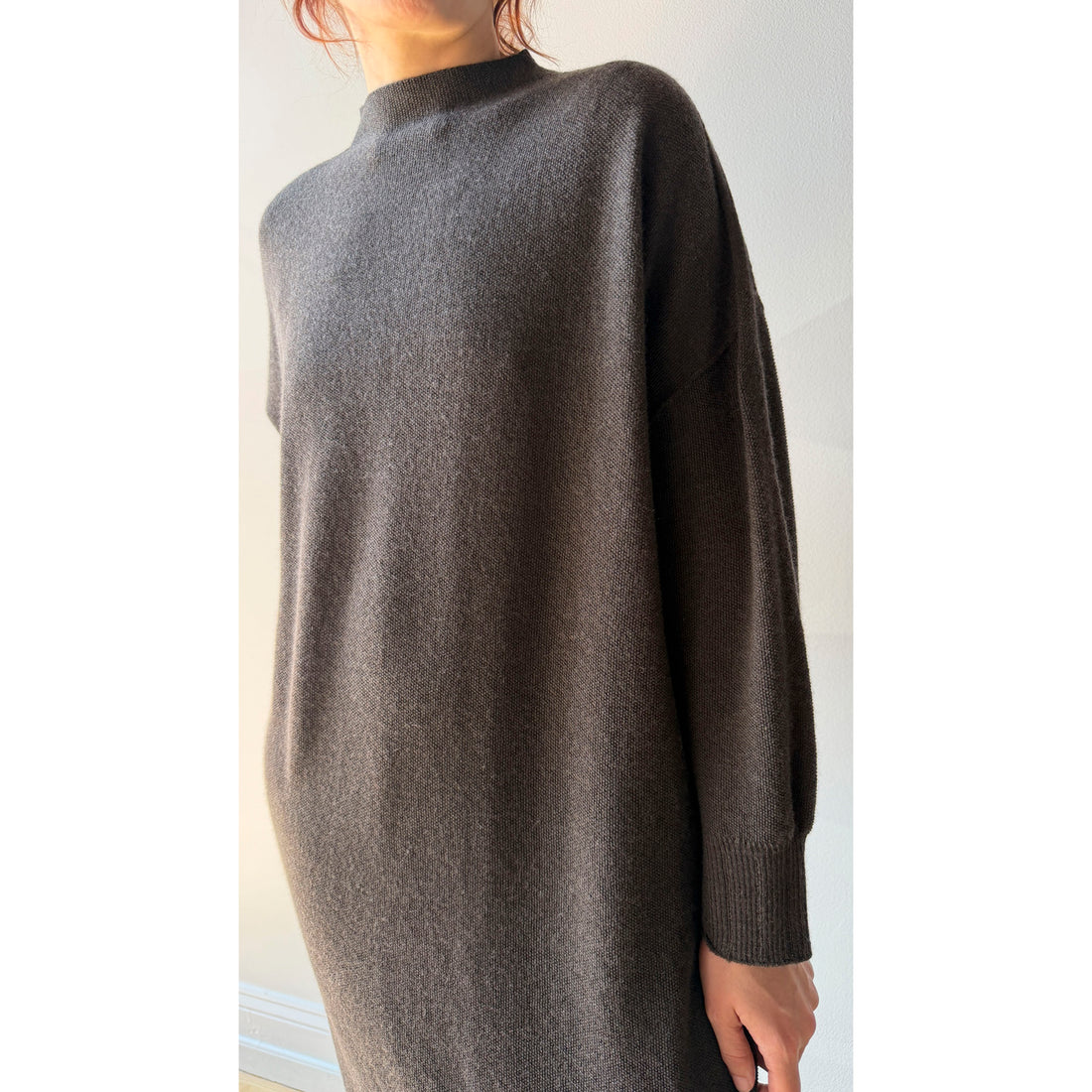 Pas de Calais Airy Merino Wool Patterned Panel Switch Dress in Khaki