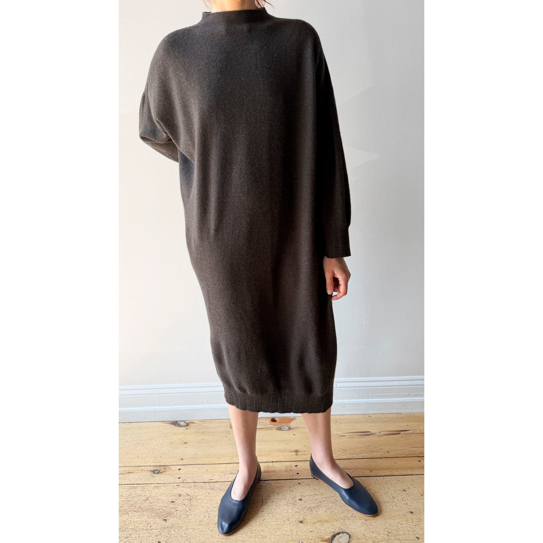 Pas de Calais Airy Merino Wool Patterned Panel Switch Dress in Khaki