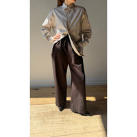 Auralee Cotton Silk Stripe Shirt in Red Brown Stripe