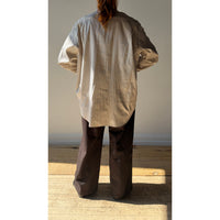 Auralee Cotton Silk Stripe Shirt in Red Brown Stripe