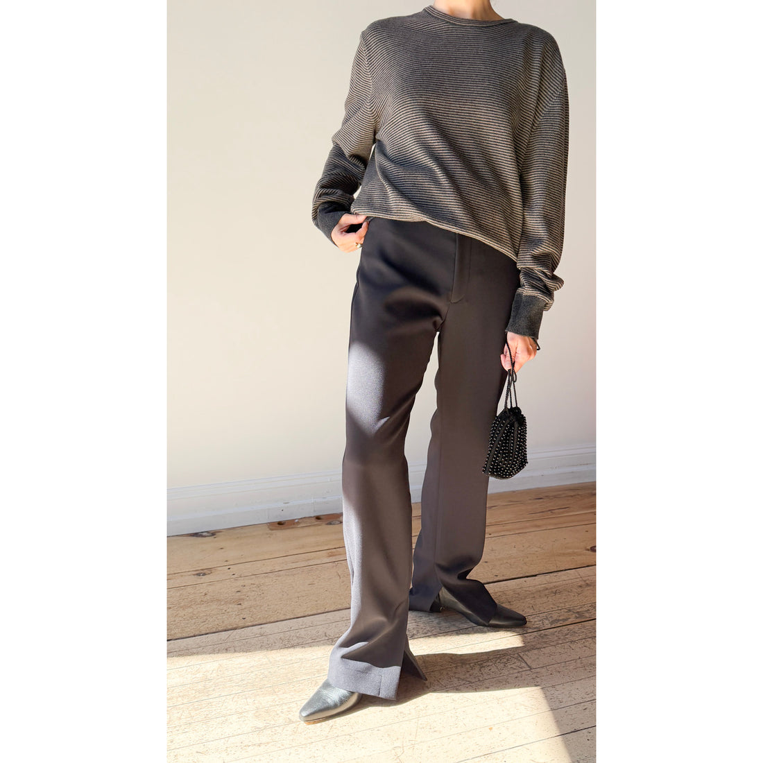 Margaret Howell Feeder Stripe Crew Neck in Charcoal