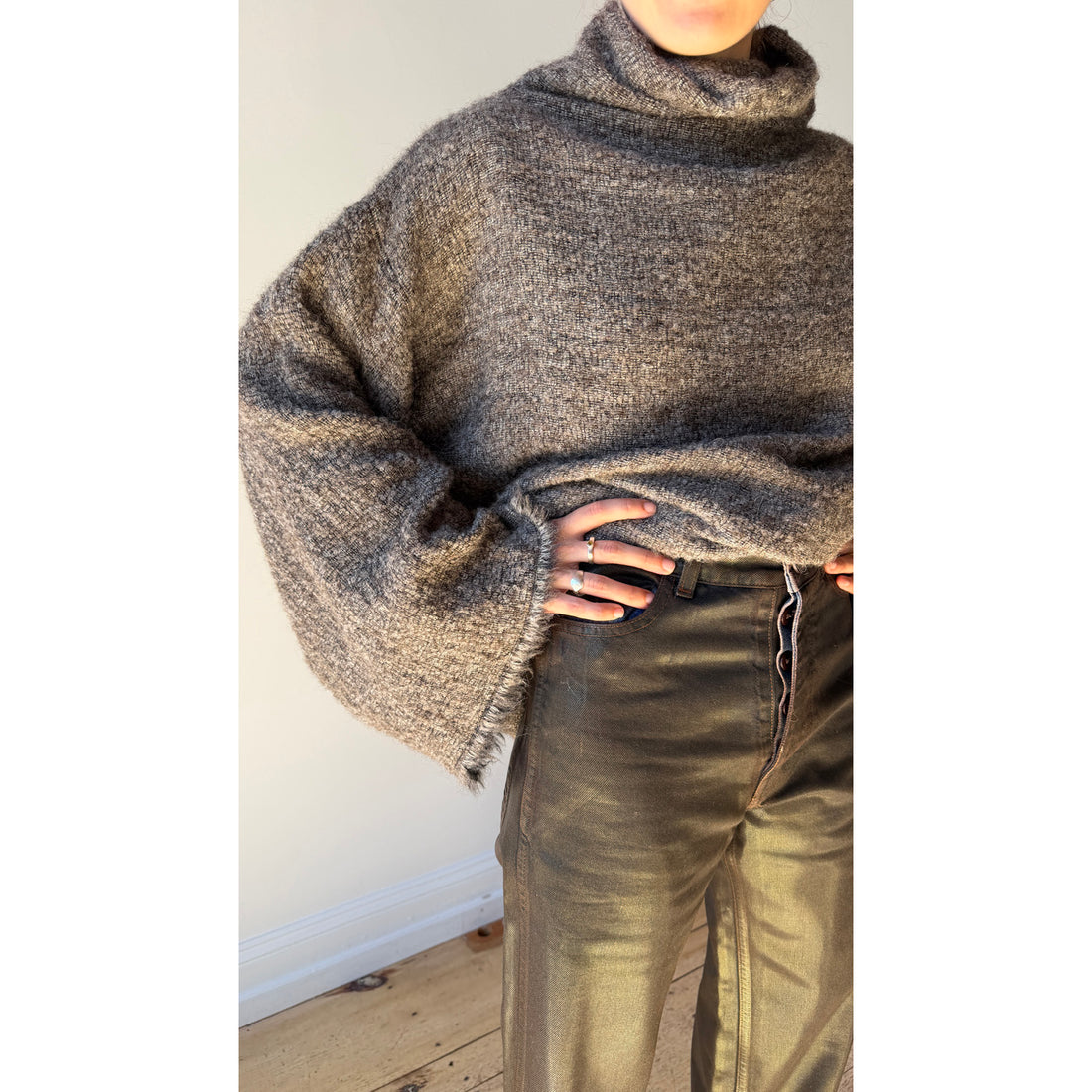 Black Crane Alpaca Tube Top in Beige