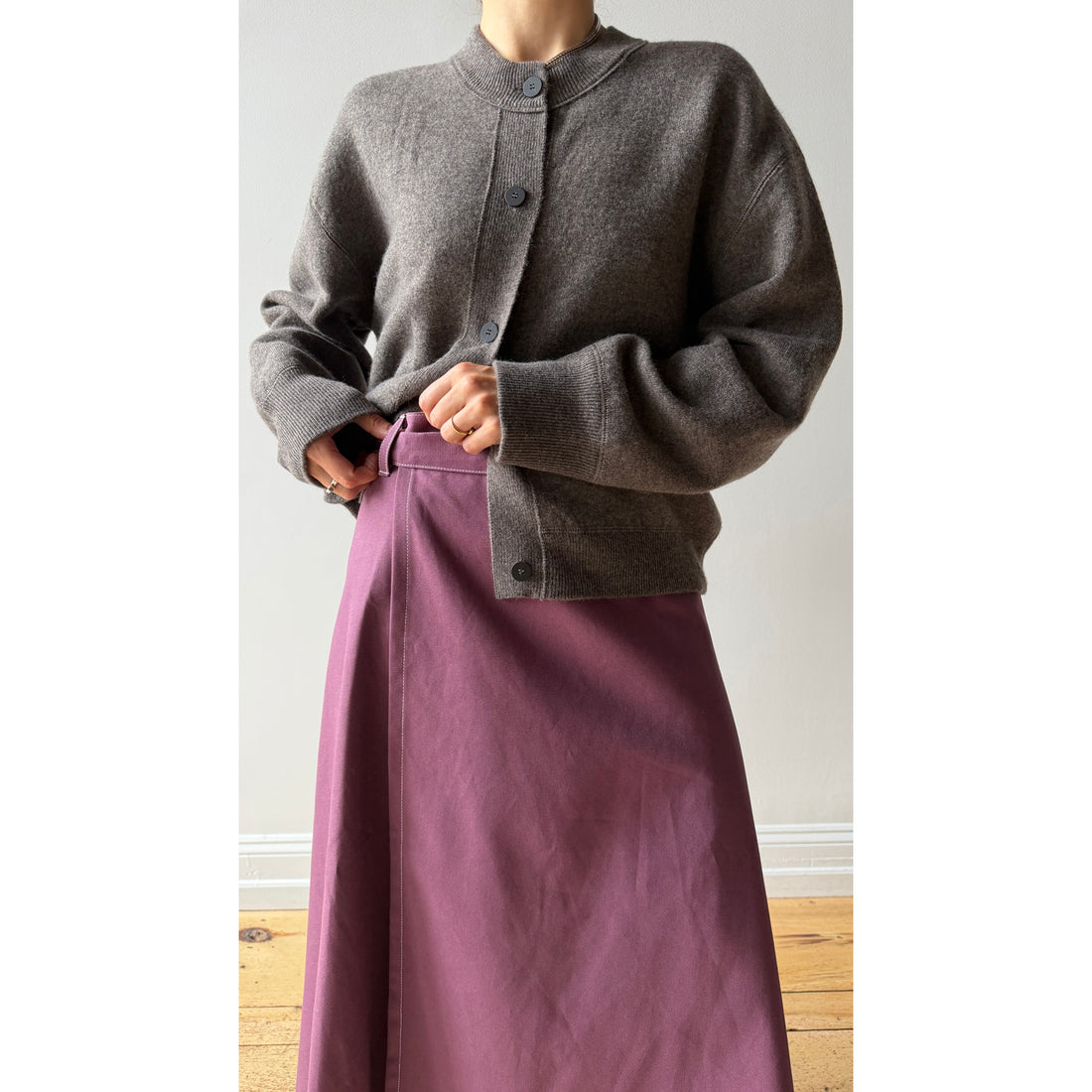 Studio Nicholson Arvine Crew Neck Cardigan in Mouse