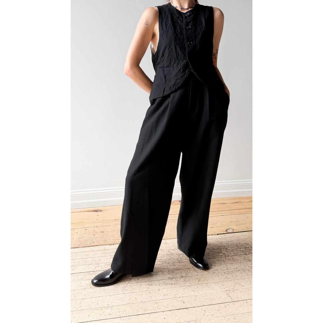 Pas de Calais Eco Wool Tweed Wide Pants in Black