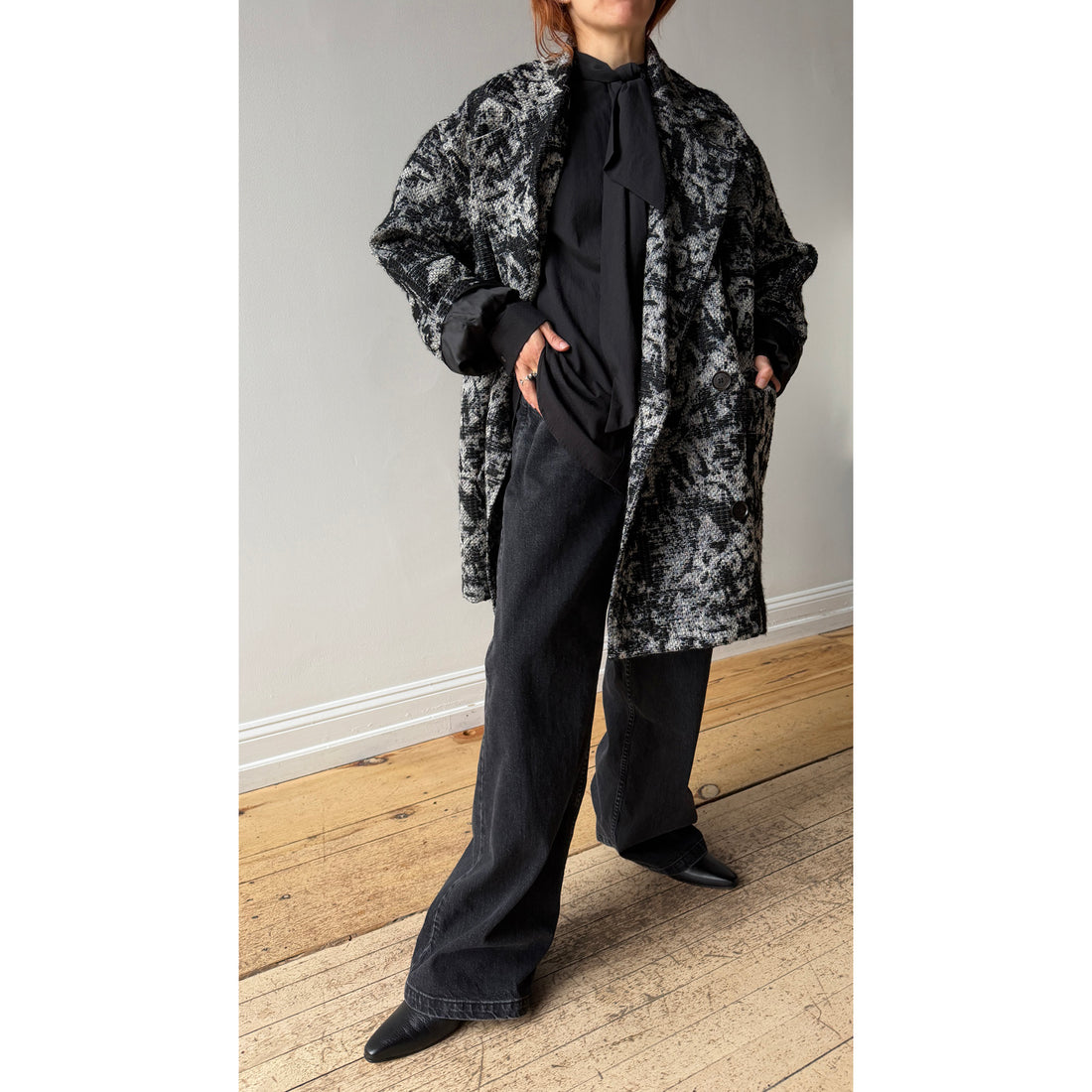 Henrik Vibskov Dimout Coat in Black 3D White