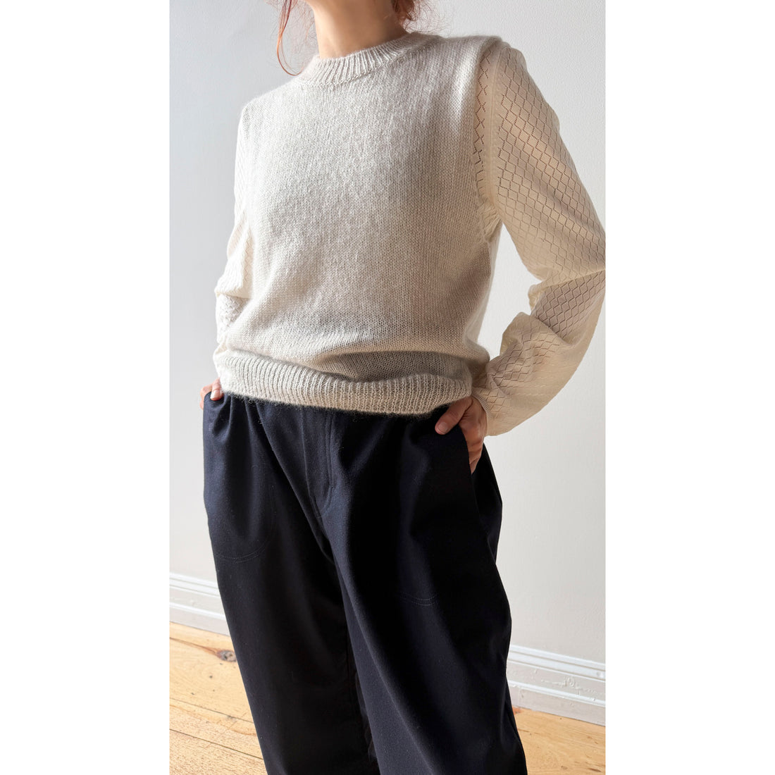 Margaret Howell Relaxed Crop Trousers in Navy Brushed Wool Twill