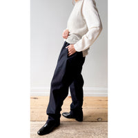 Margaret Howell Relaxed Crop Trousers in Navy Brushed Wool Twill