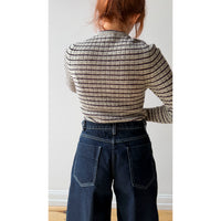 Auralee Shetland Wool Cashmere Cardigan in Lime Purple Stripe