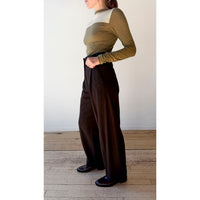 Auralee Fluffy Cashmere Nylon Contrast Tee in Brown x Light Yellow