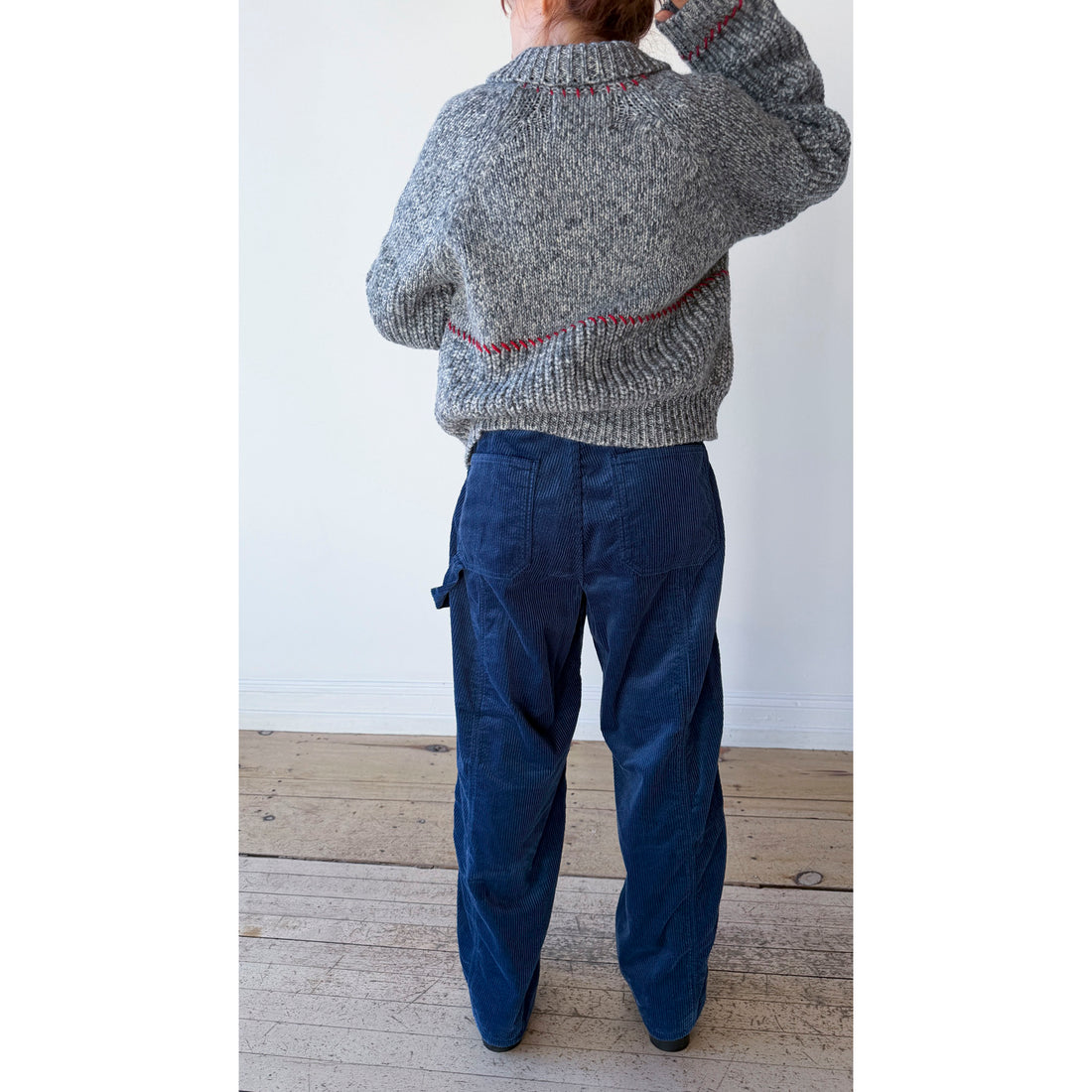 Henrik Vibskov Stitch Cardigan in Red Stitch Grey Melange