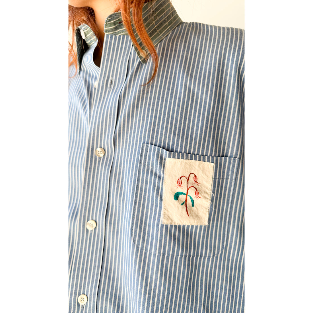 PROCHE x Cabine Floral Stamp Upcycled Shirt in Blue