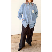 PROCHE x Cabine Floral Stamp Upcycled Shirt in Blue