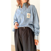 PROCHE x Cabine Floral Stamp Upcycled Shirt in Blue