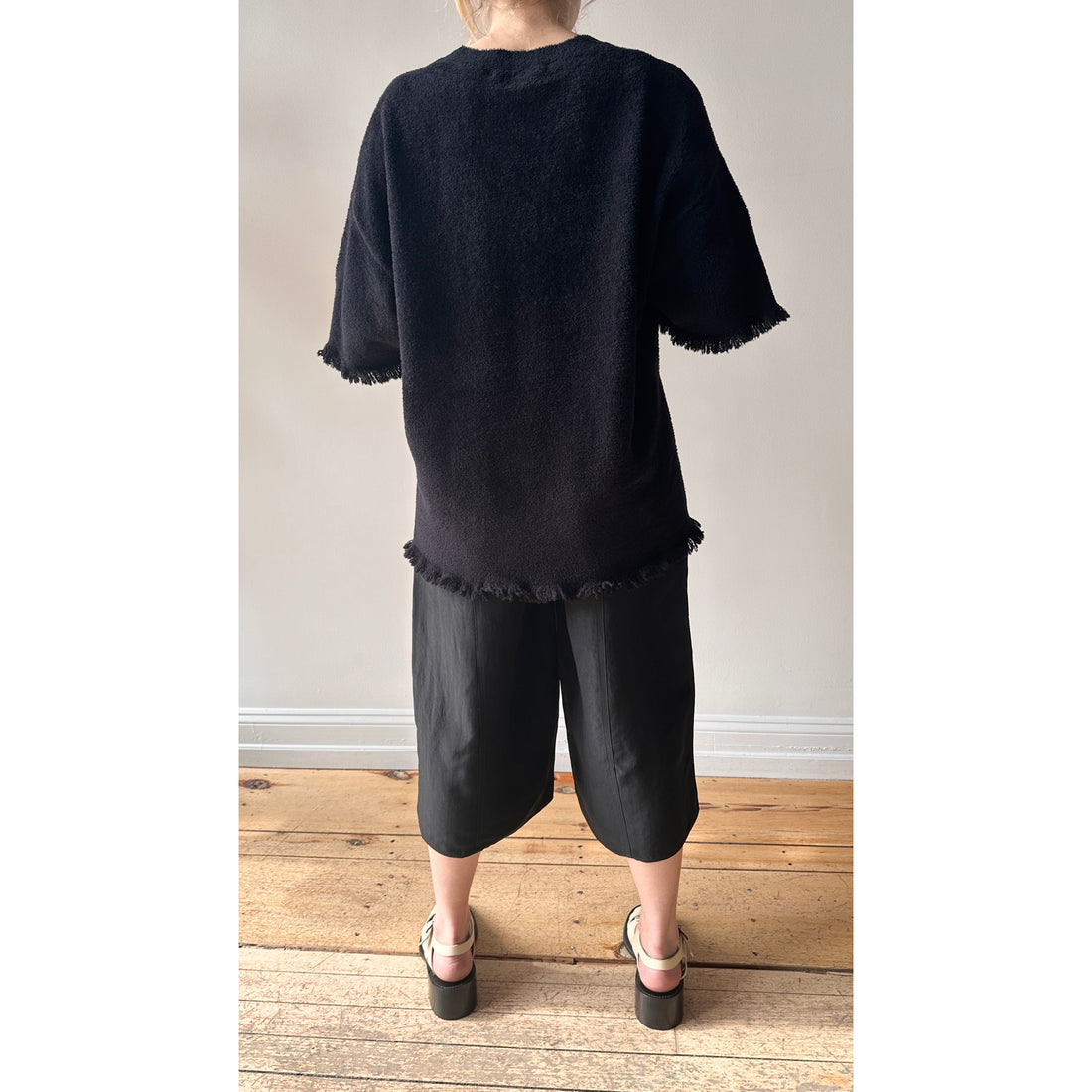 Maria McManus Drop Shoulder Fray Crew in Black