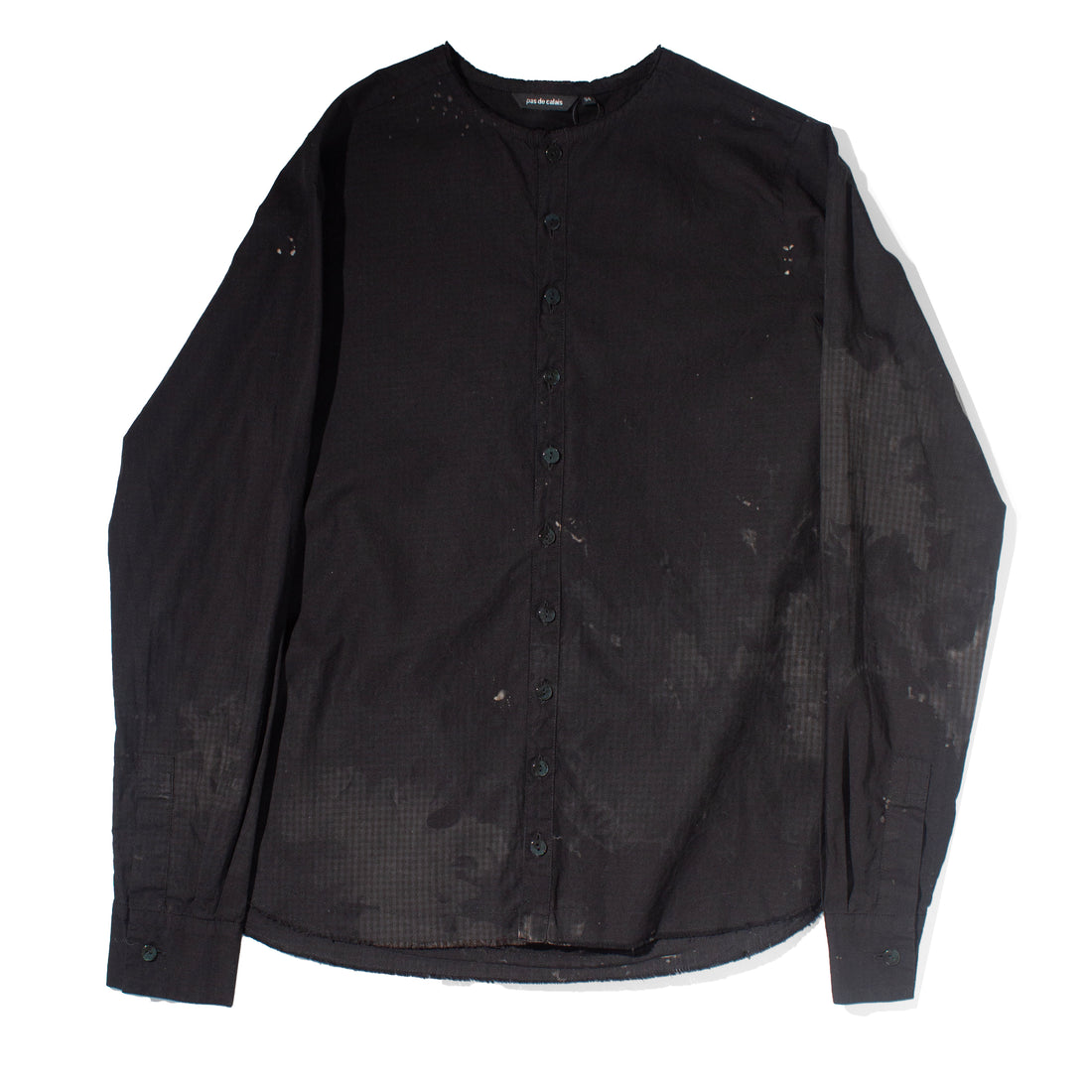 Pas de Calais Cotton Checkered Crewneck Shirt in Black