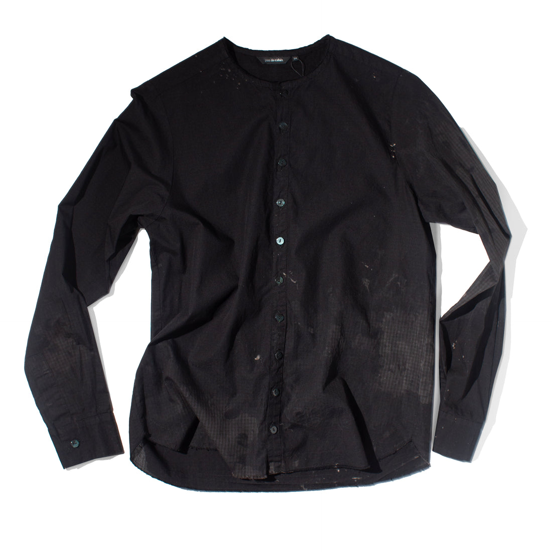 Pas de Calais Cotton Checkered Crewneck Shirt in Black