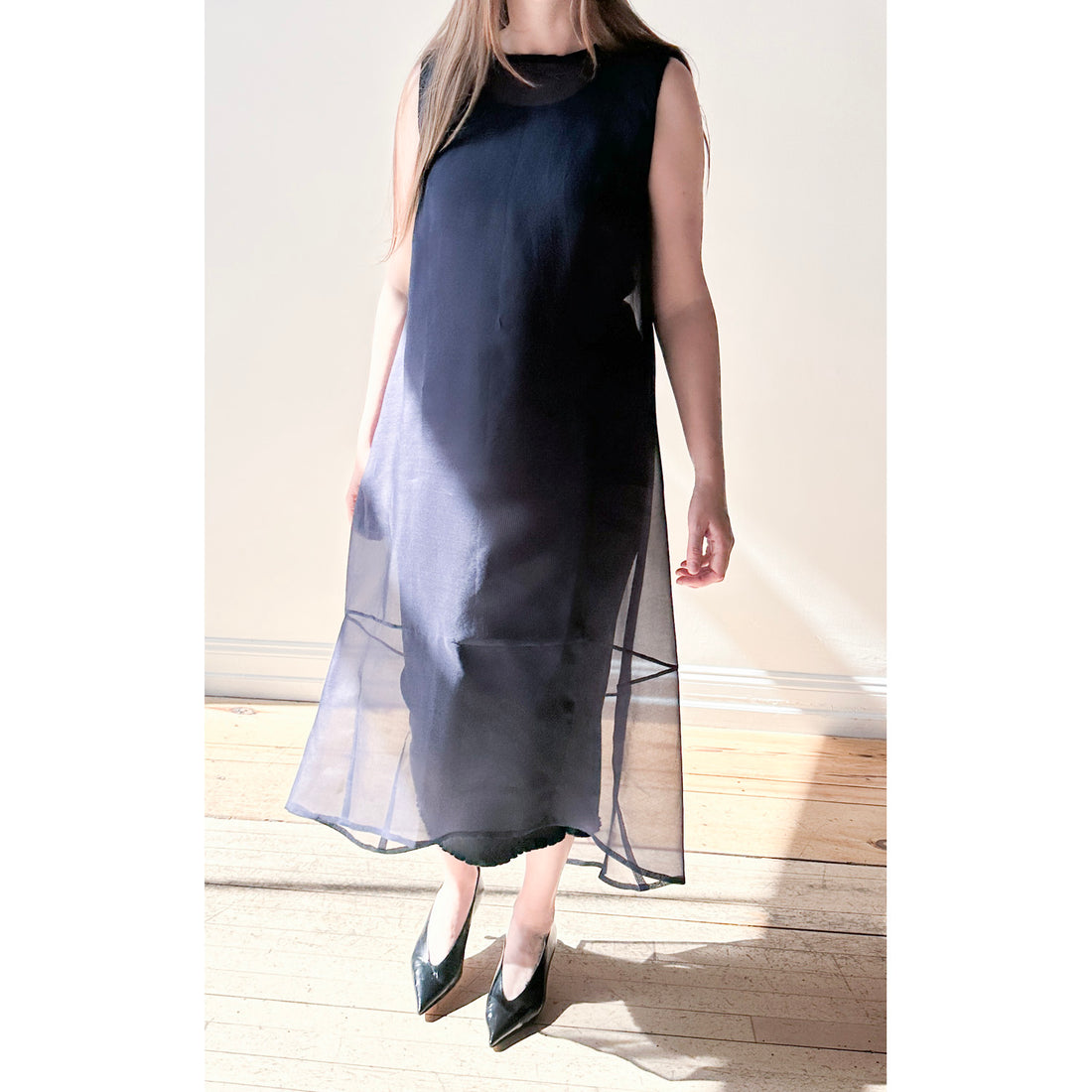 Kaarem Green Rice Sleeveless Long Silk Organza Dress