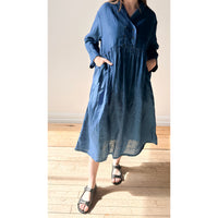 Ichi Antiquities Indigo Linen Woven Dress in Light Indigo