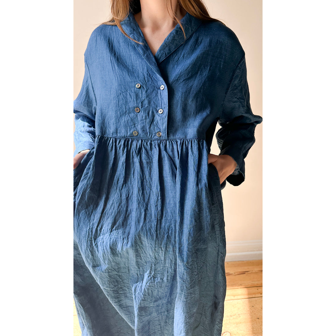 Ichi Antiquities Indigo Linen Woven Dress in Light Indigo