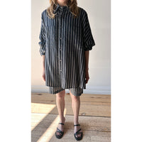 Grei Oversized IO Shirt in Wide Ripple Stripe Blue Mix