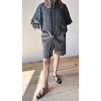 Grei Oversized IO Shirt in Wide Ripple Stripe Blue Mix