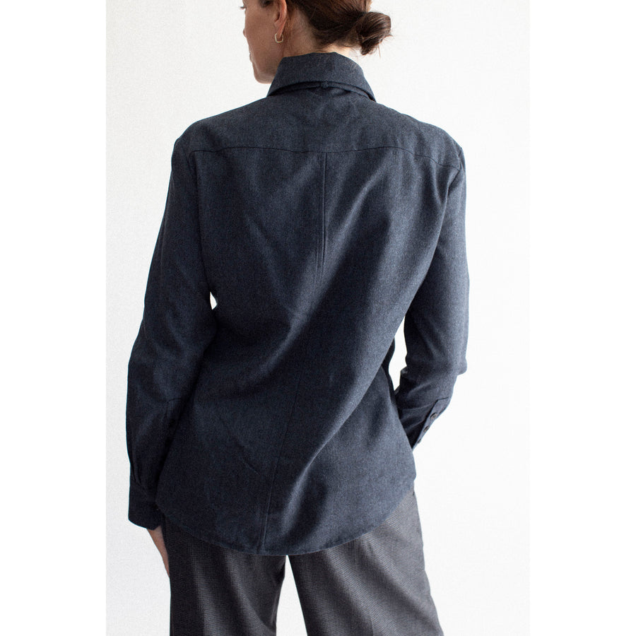 Kallmeyer Billie Tie Blouse in Heather Navy