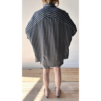 Grei Oversized IO Shirt in Wide Ripple Stripe Blue Mix