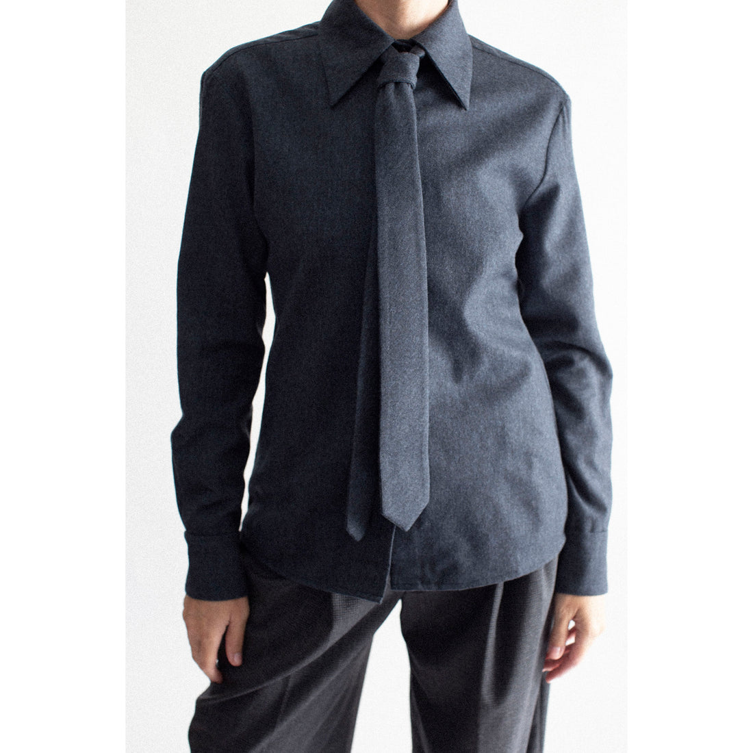 Kallmeyer Billie Tie Blouse in Heather Navy