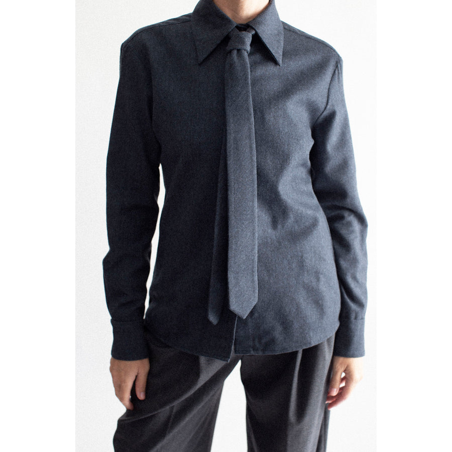 Kallmeyer Billie Tie Blouse in Heather Navy