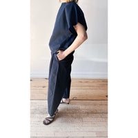 Black Crane Box Top in Micro Wave Texture Navy