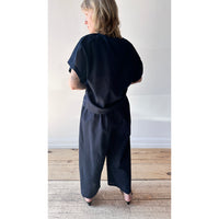 Black Crane Box Top in Micro Wave Texture Navy