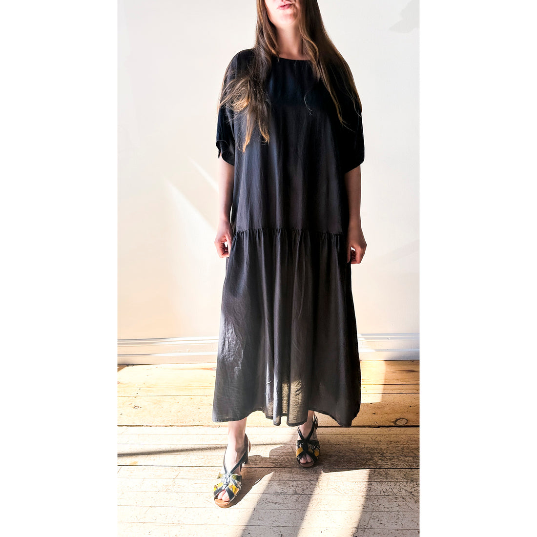 Black Crane Easy Dress in Faded Black