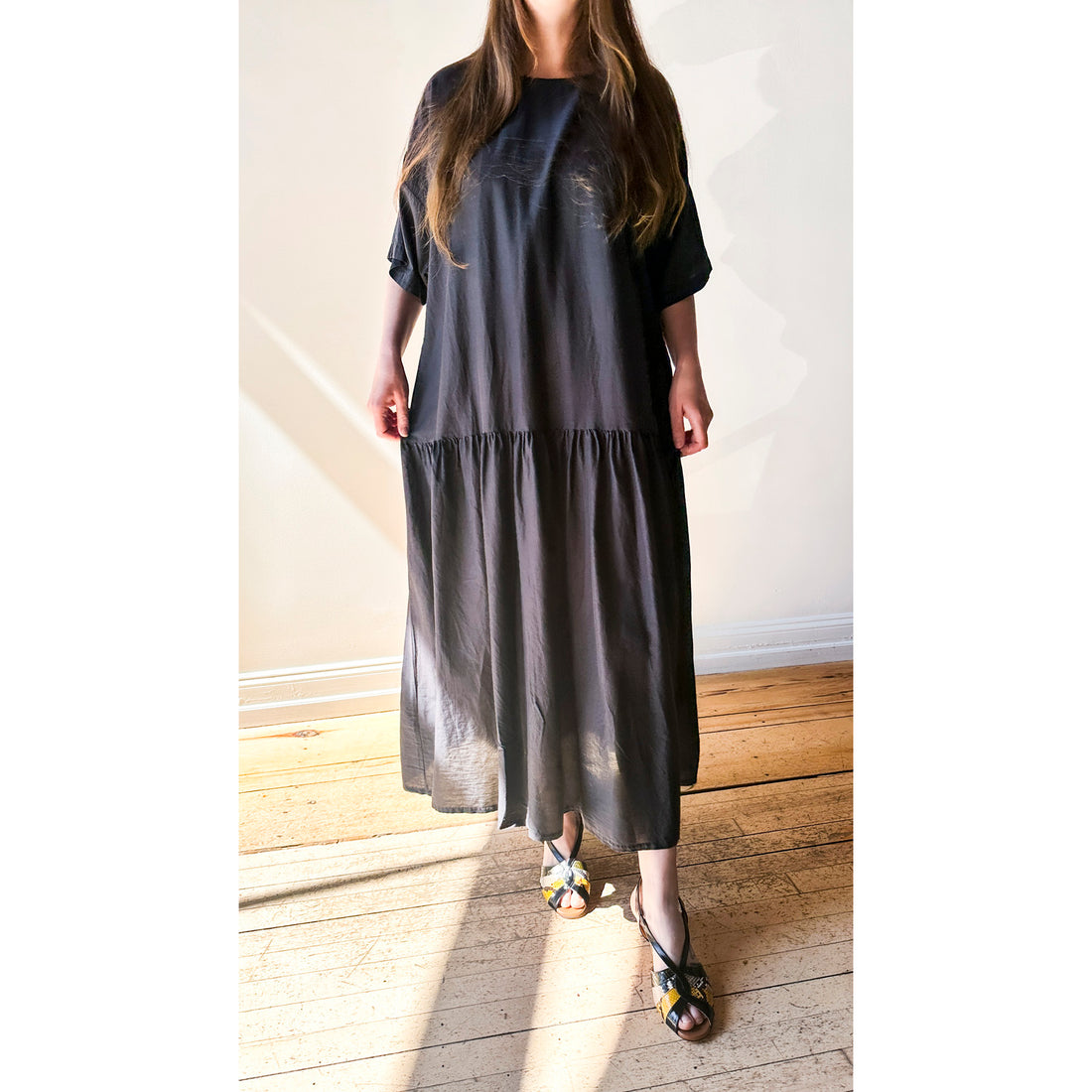 Black Crane Easy Dress in Faded Black