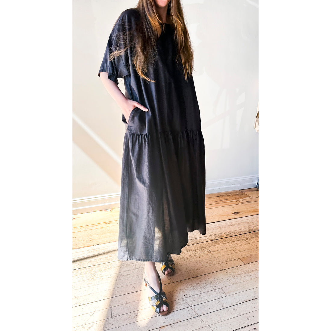 Black Crane Easy Dress in Faded Black