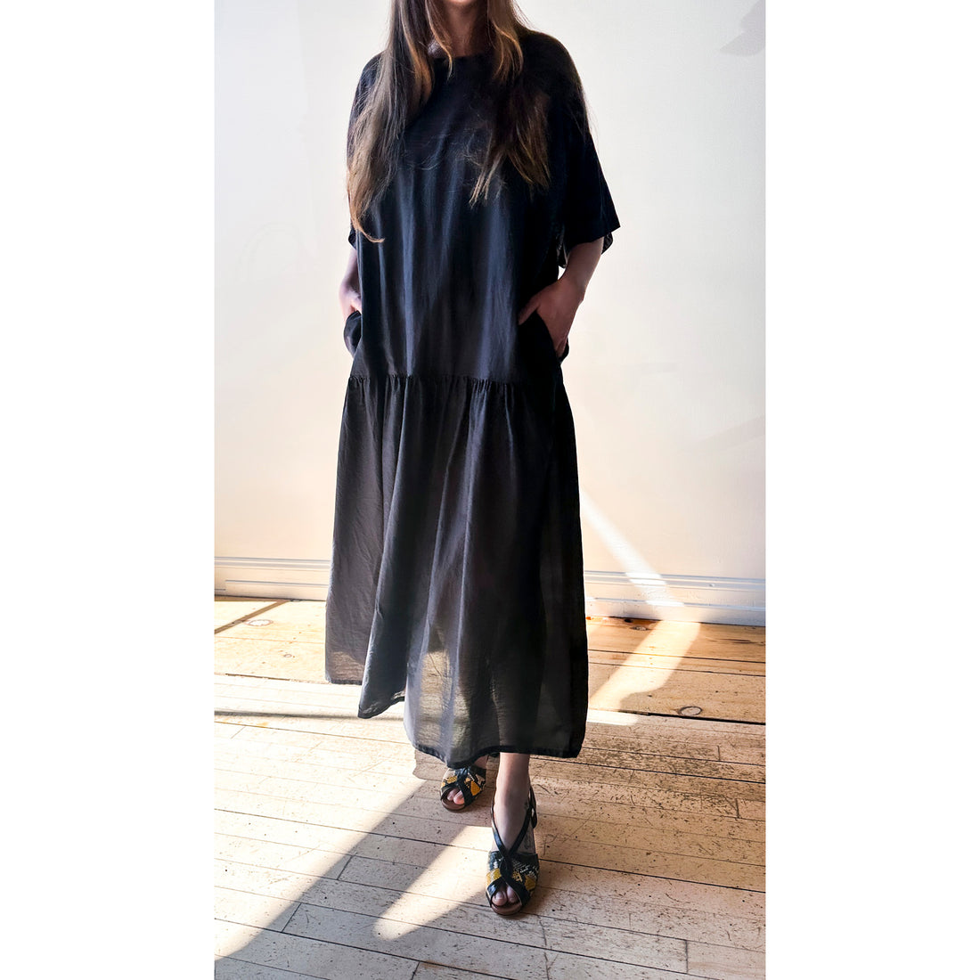 Black Crane Easy Dress in Faded Black