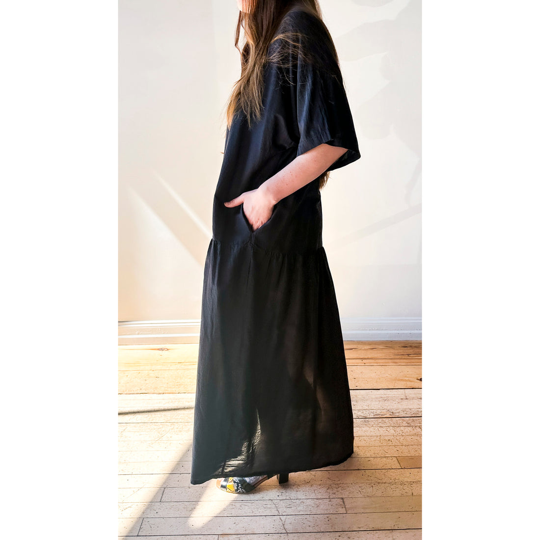 Black Crane Easy Dress in Faded Black