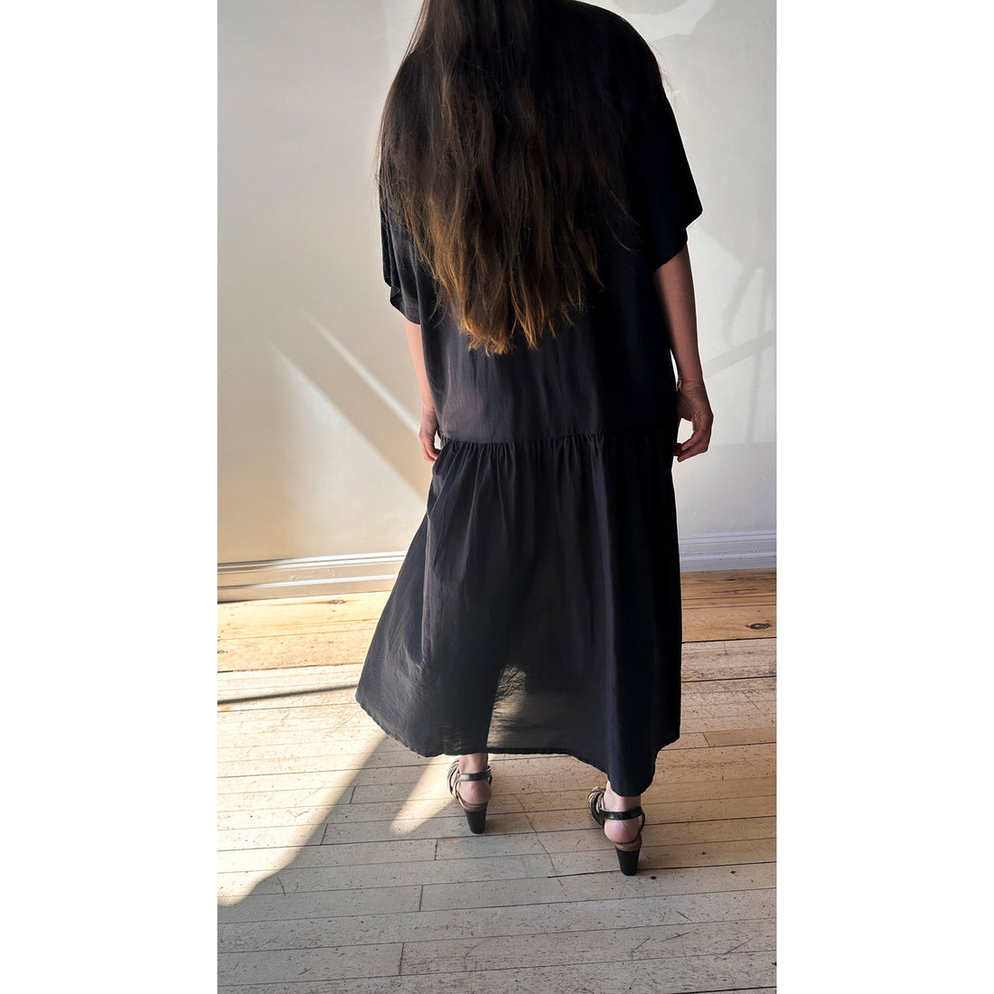 Black Crane Easy Dress in Faded Black