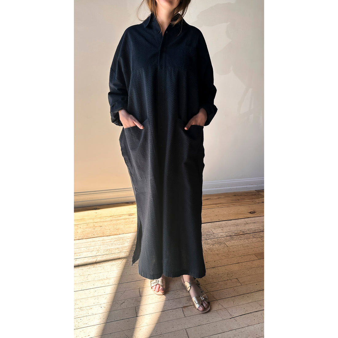 Grei Relaxed Kaftan Shirt Dress in Midnight