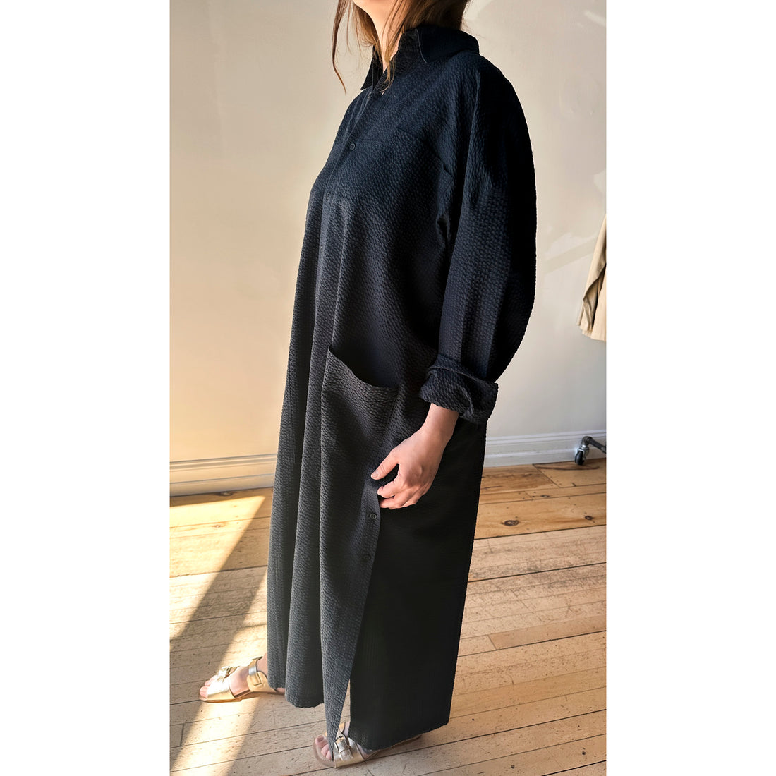 Grei Relaxed Kaftan Shirt Dress in Midnight
