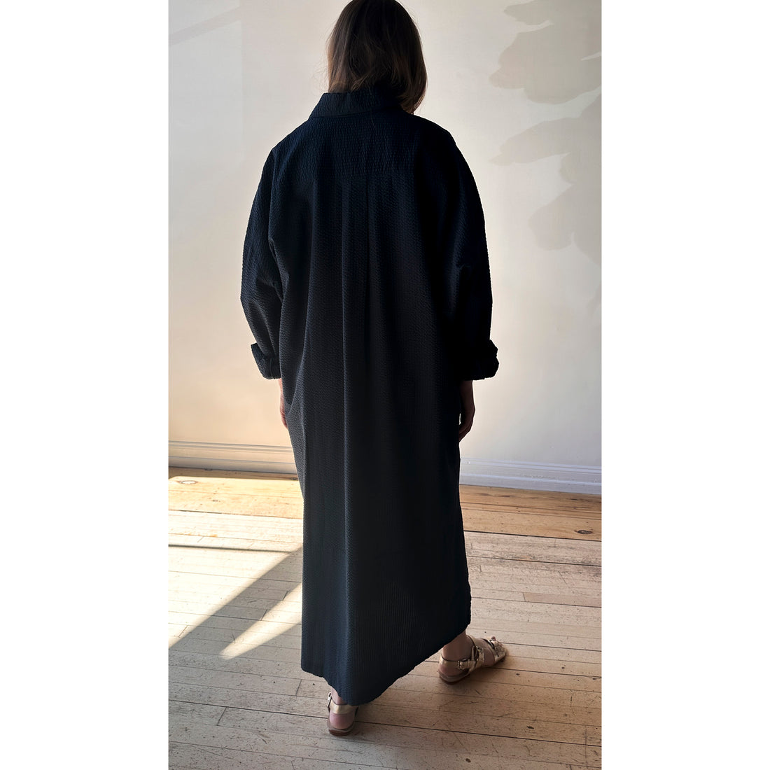 Grei Relaxed Kaftan Shirt Dress in Midnight
