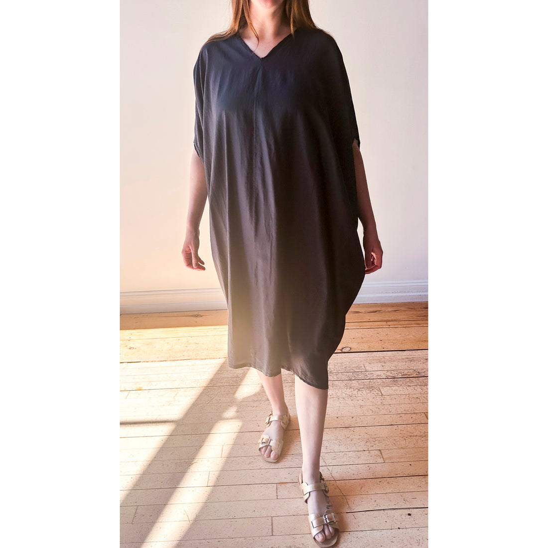Black Crane Draped Dress in Faded Black