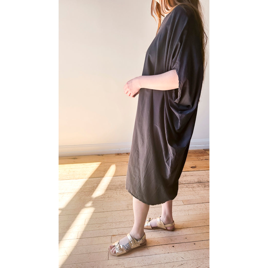 Black Crane Draped Dress in Faded Black