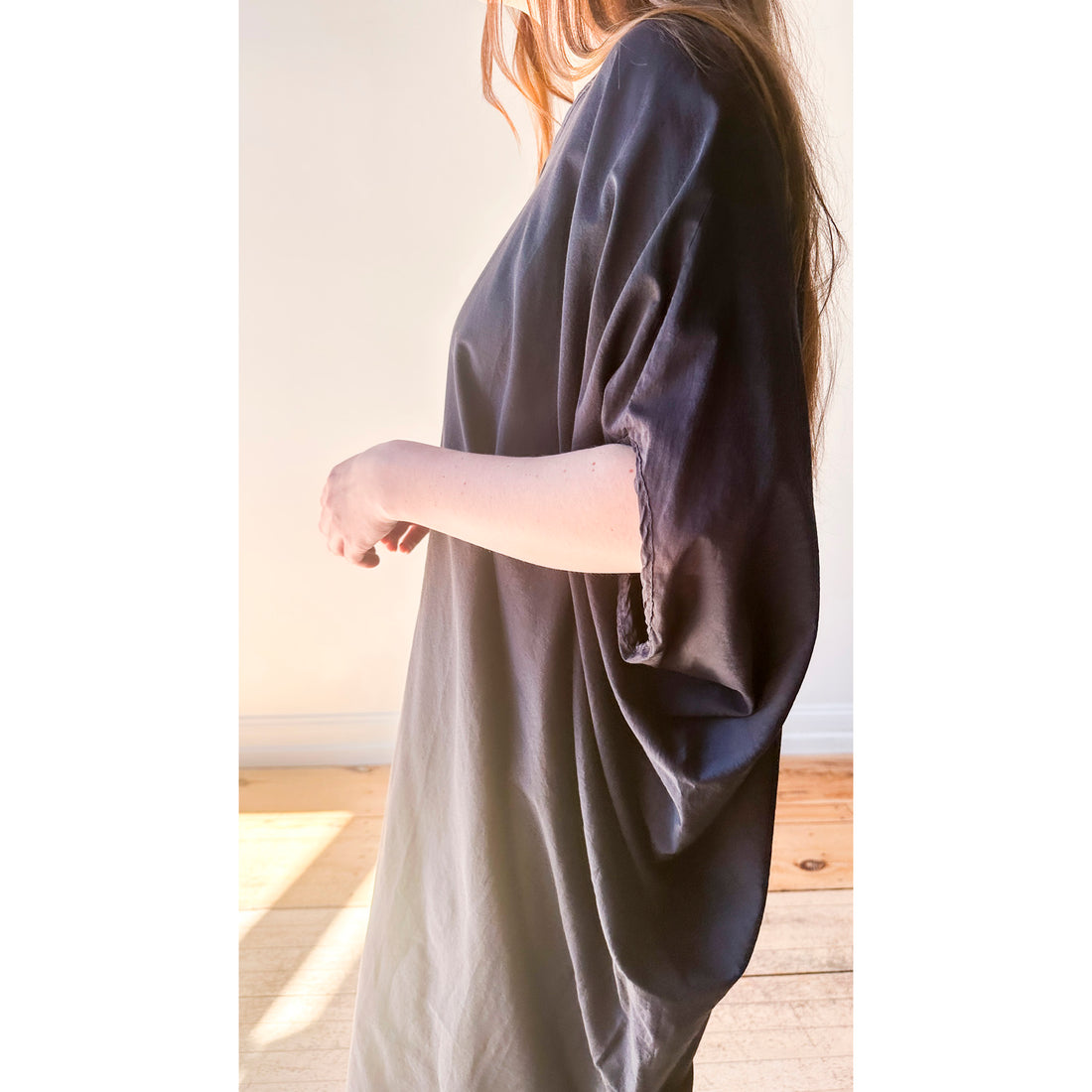 Black Crane Draped Dress in Faded Black