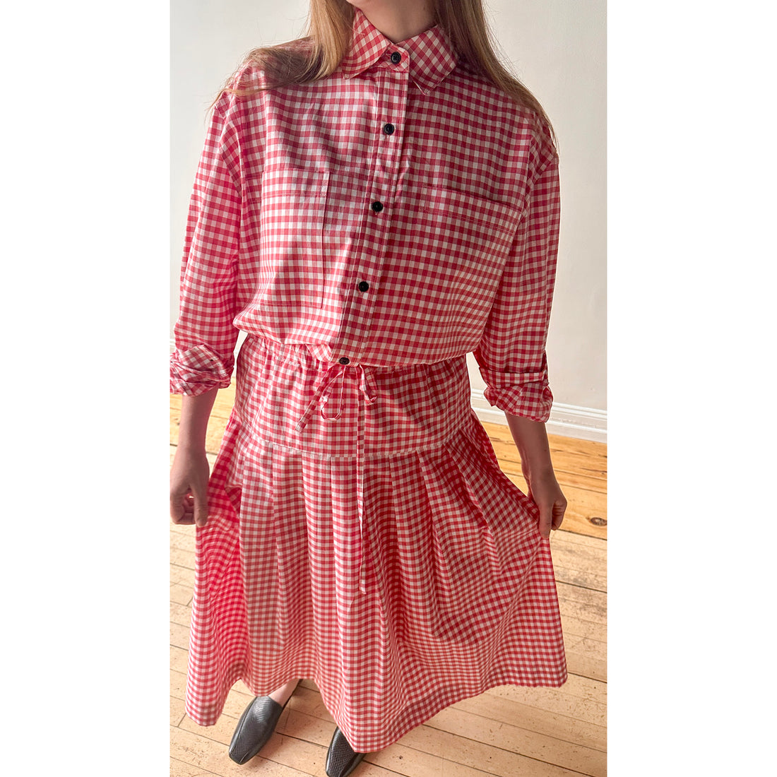 Kasmaria Oversized Big Pocket Shirt in Gingham Cotton Poplin