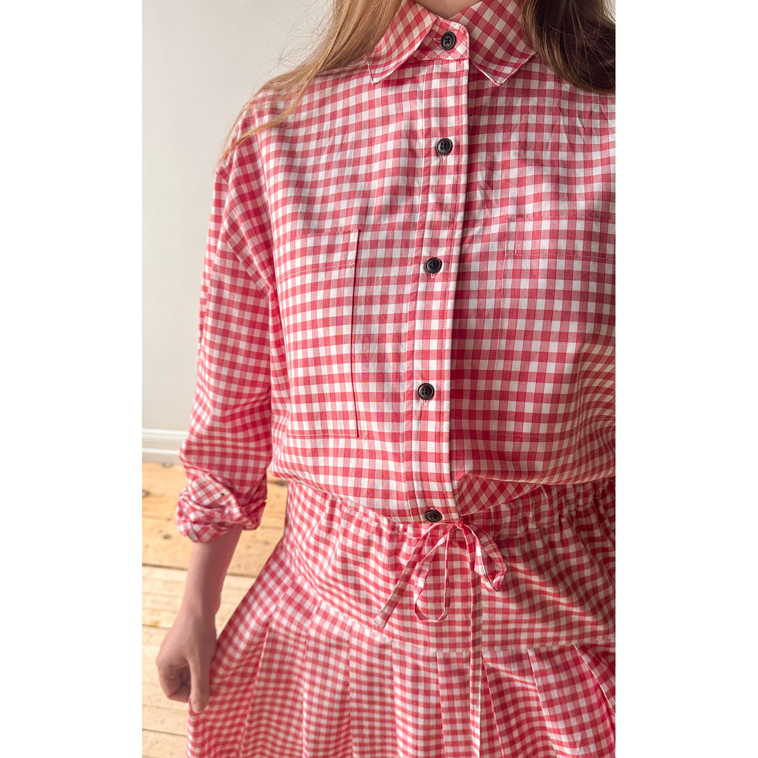 Kasmaria Oversized Big Pocket Shirt in Gingham Cotton Poplin