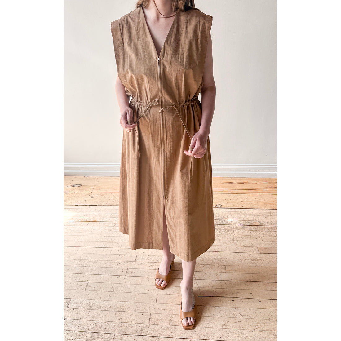 Sayaka Davis Drawstring Waist Dress in Tan Brown