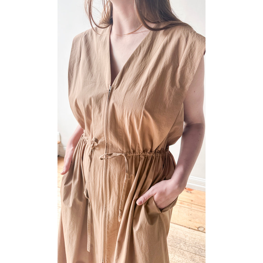Sayaka Davis Drawstring Waist Dress in Tan Brown