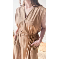 Sayaka Davis Drawstring Waist Dress in Tan Brown