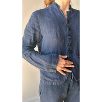 Pas de Calais Indigo Charcoal Dyed Linen Dobby Jacket in Navy