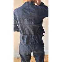 Pas de Calais Indigo Charcoal Dyed Linen Dobby Jacket in Navy